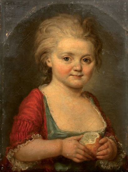 Ecole FRANCAISE vers 1770, entourage de François-Hubert Drouais Petite fille au citron....