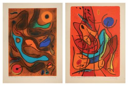Gustave SINGIER (1909-1984) Compositions fond rouge ou brun,1969. Trois sujets. Dim.:...