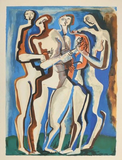 D'après Ossip ZADKINE (1890-1967) Quatre silhouettes - Figure bleue en buste - Couple...