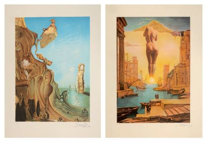 D'après Salvador Dali (1904-1989) Deux paysages oniriques italiens. Dim.: 58,5×40cm....