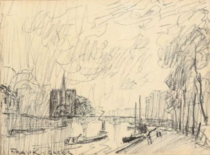 FRANK BOGGS (1855-1926) La Seine et Notre Dame. Fusain signé en bas à gauche. Dim.:...