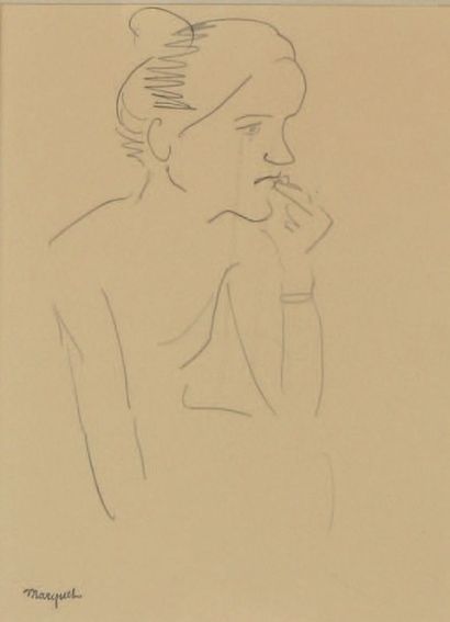 Albert Marquet (1875-1947) Femme assise au chignon. Plume portant le cachet de la...