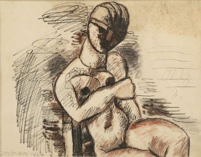 Marcel GROMAIRE (1892-1971) Nu assis. Encre et aquarelle signée et datée 26 en bas...
