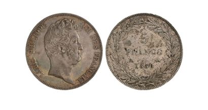 null LOUIS PHILIPPE (1830-1848). 5 francs tête nue et sans le 1, tranche en creux....