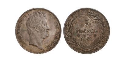 null IDEM-5 francs tête nue, 1831 Lille. G 676. Superbe, patine irrégulière au r...