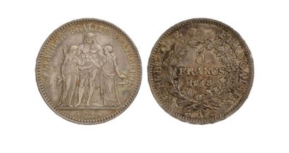 null II REPUBLIQUE (1848-1852). 5 francs Hercule, 1848 Paris. G 683. Superbe.