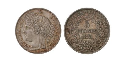 IDEM-5 francs Cérès, 1851 Paris. G 719. Superbe,...