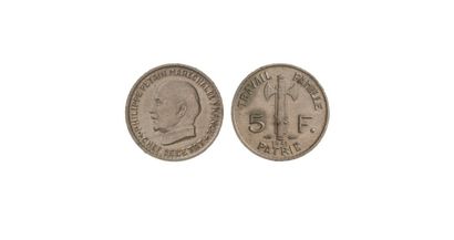 ÉTAT FRANÇAIS (1940-1944). 5 francs Pétain,...
