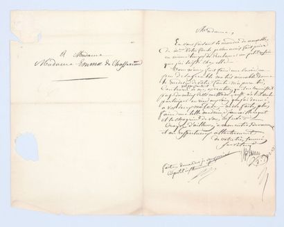 LARREY (Dominique) Lettre autographe signée à Mme de Emma de Chasseriau. Sans lieu,...