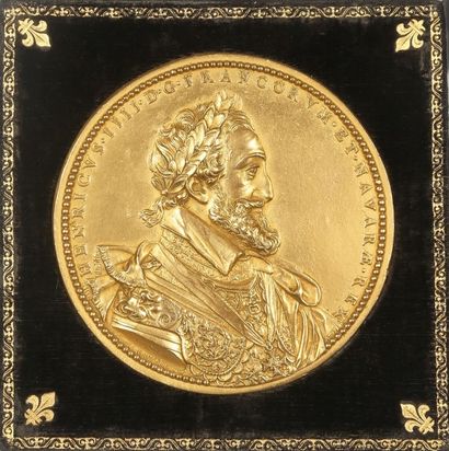 null HENRI IV (1589-1610)Médaille uniface en bronze doré, signé G. Dupré 1606 avec...