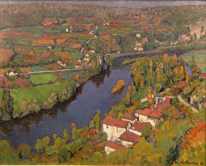 Jac MARTIN FERRIERES (1893 - 1972) Paysage du Lot, Saint Cirq la Popie? 1922. Toile...