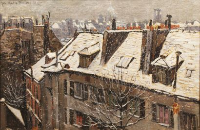 Jac MARTIN FERRIERES (1893 - 1972) Paris sous la neige, 1926. Toile signée et datée...