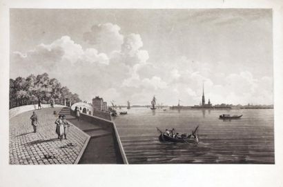 null [SAINT PETERSBOURG (vers 1800)] Promenade le long de la Neva. Vue de profil...