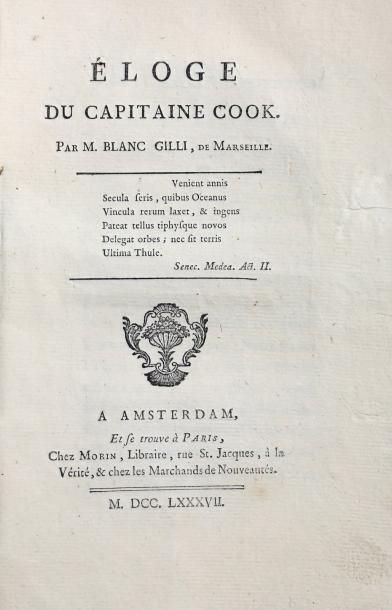 BLANC GILLI [Mathieu] Eloge du capitaine Cook. 2 parties en 1 vol. in-8 broché de...