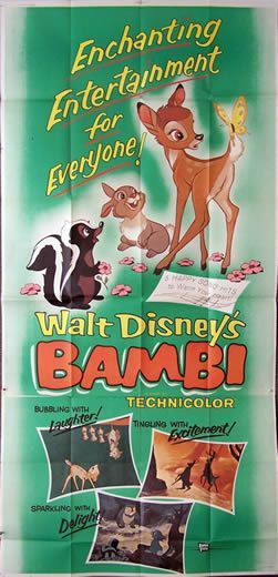 Bambi Walt Disney, 1942 

104x205 cm

Affiche US 3 sheets, ressortie 1957

Bon état





40x80...
