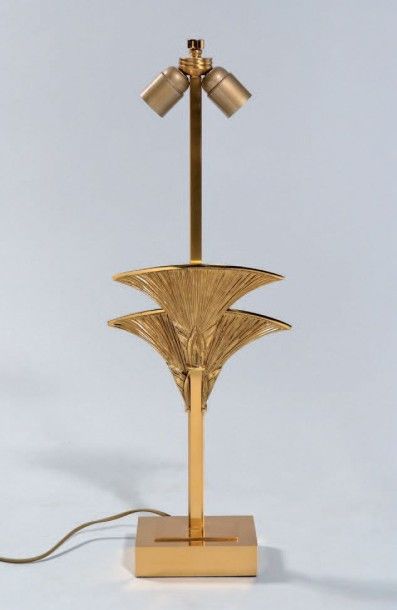 CHRYSTIANE CHARLES Modèle BYBLOS. Pied de lampe en bronze et métal doré à décor de...