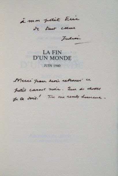 GREEN (Julien) La fin d'un monde. Juin 1940. Paris, Seuil, 1992. In-8, broché, non...