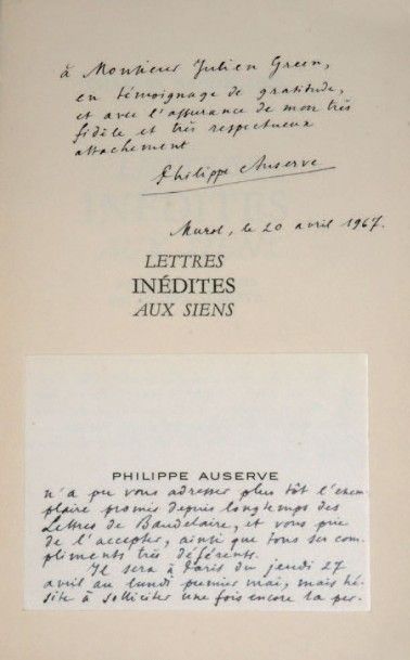 BAUDELAIRE (Charles) Lettres inédites aux siens. Paris, Grasset, 1966. In-16, broché,...