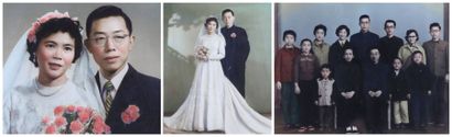 null Quatre photographies en couleur de Mariages et familles. (Encadrées).