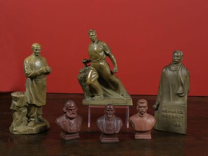 Ensemble de trois bustes et trois statuettes...