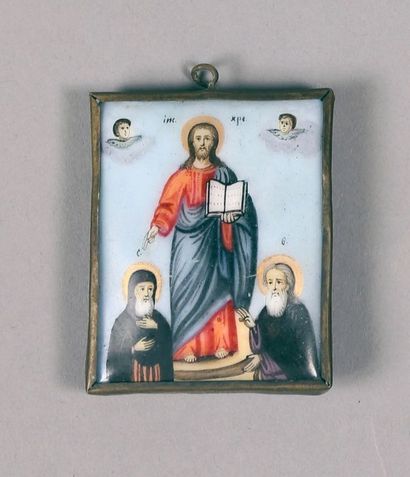Icône miniature représentant Christ entouré...