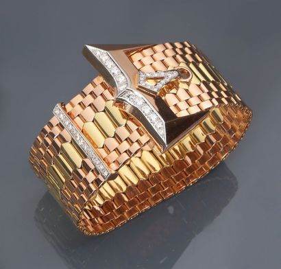 null Bracelet ceinture en or de deux tons et platine orné de diamants de taille huit-huit...