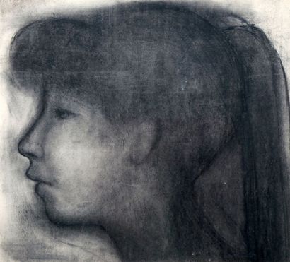 Maurice CALCA "Portrait de Marina Vlady à l'âge de 14 ans"; Fusain et mine de plomb...