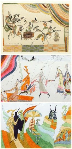 Dorothée CHEMIAKINE (1964) 3 Dessins. - La danse, 1975. Dédicacée en bas à gauche...