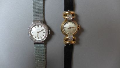 null Lot de deux montres de dame en or et diamants. Poids brut total : 59 g.