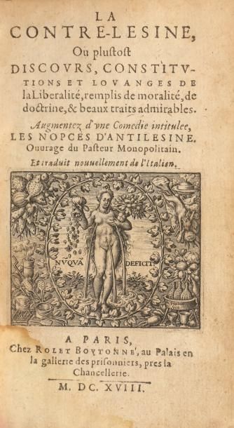 [VIALARDI, Francesco Maria] La Contre-lésine, ou plustost Discours, constitutions...