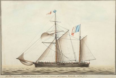 null Une aquarelle sur papier représentant le navire "Le foudroyant" Mention dans...