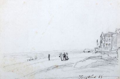 Johan Barthold JONGKIND (1819 - 1891) Vue de Trouville Fusain 20 x 29,5 cm Signé...