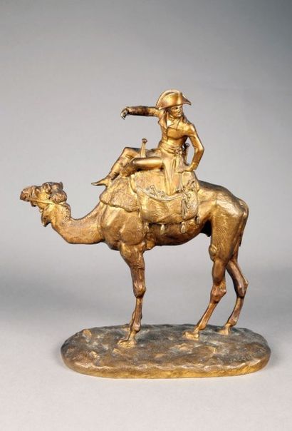 Alfred JACQUEMART (1824-1896) Napoléon sur un dromadaire, Bronze doré signé sur la...