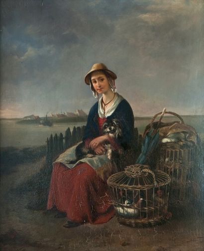 null *Emmanuel NOTERMAN (1808-1863) :

" Paysanne et son chien ".

Huile sur panneau...