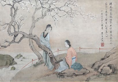 null CHINE

Encre et couleurs sur soie, représentant deux femmes sous un arbre de...