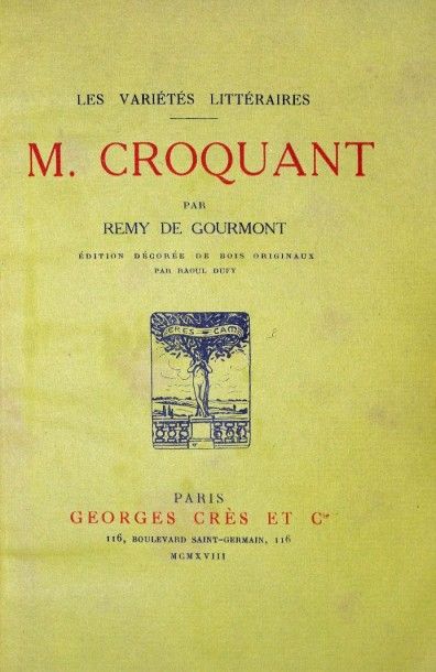 null DUFY. GOURMONT (Rémy de). M. Croquant. Paris, Crès, 1918. In-16, reliure maroquin...
