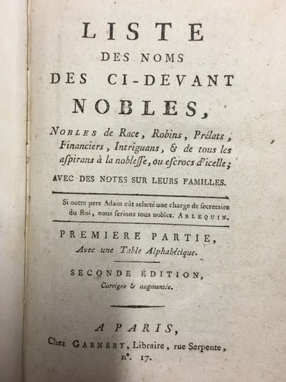 null [Révolution française]. [DULAURE (J.-A.)]. Liste des noms des ci-devant nobles…...