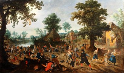 SEBASTIAN VRANCX. (Anvers 1573 1647) Pillage dans un village. Panneau parqueté. 65...