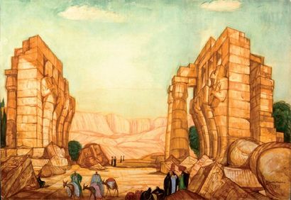 ANDRÉ MAIRE (1898-1984) Ruines de temple Egyptien. Gouache, signée en bas à droite...