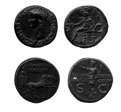 null CALIGULA (37-41) Dupondius. Germanicus dans un quadrige. R./ Germanicus tenant...