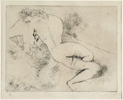 Marc Chagall Nu à l'éventail. 1924. Eau-forte et pointe sèche. 214 x 277. Kornfeld...