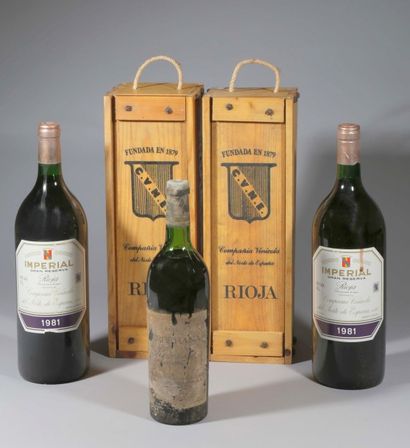 null Lot de 3 flacons de vin rouge d'Espagne :

- 1 Bouteille Rioja "Réserva" 1964...