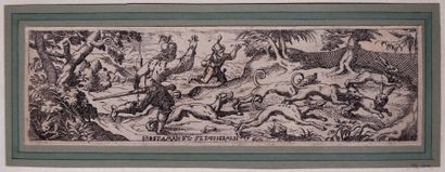 null [Chasse]. AMMAN (Jost, 1539-1591). Suite de 8 planches gravées montrant des...