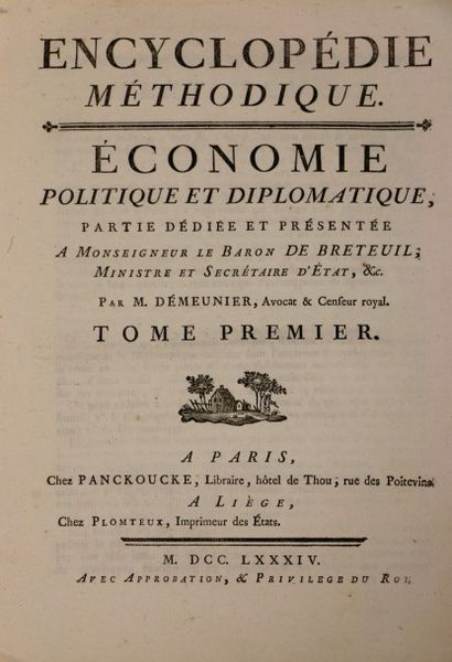 DEMEUNIER (Jean-Nicolas). Encyclopédie méthodique....