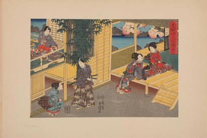 null Utagawa TOYOKUNI III (1786-1865).
Trois oban yoko-e représentant des scènes...
