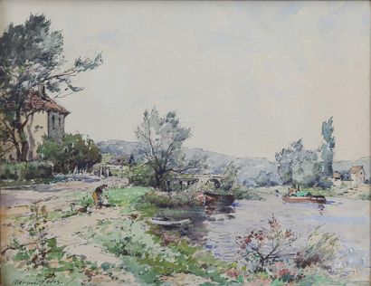 Maurice LEVIS (1860-1940).
Bord de rivière...
