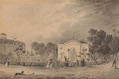 null Ferdinand BOURJOT (1768-Ca 1840).
Vue de l'entrée du Jardin des Plantes de Paris.
L'amphithéâtre...