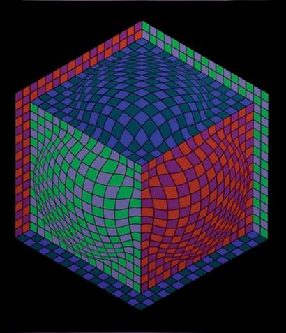 VICTOR VASARELY (1908-1997) Composition cinétique, circa 1970. Sérigraphie en couleurs,...