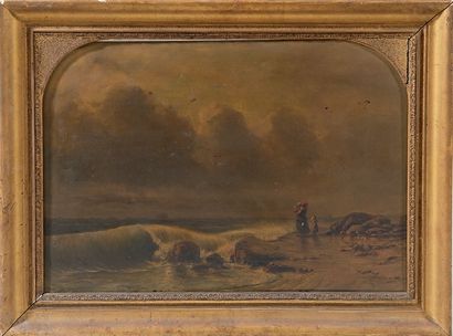 H de WOGAN (Actif au XIXème siècle) Marine Sur sa toile d'origine 33 x 48 cm