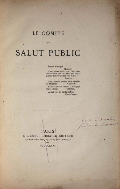 ANONYME [HOUSSAYE (ARSÈNE)]. Le Comité de Salut Public. 1 vol. gd in-8 relié ½ toile...